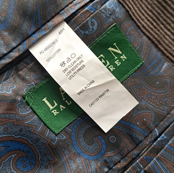 RALPH LAUREN MENS 48R CORDUROY DARK BROWN DRESS COAT JACKET - Picture 4 of 7